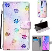 Voor Xiaomi Redmi 9 Gekleurde Tekening Cross Textuur Horizontale Flip PU Lederen Case met Houder & Kaartsleuven & Portemonnee & Lanyard (Voetafdruk Waterdruppels)