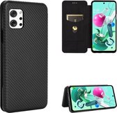 Voor LG Q92 5G koolstofvezel textuur magnetische horizontale flip TPU + pc + PU lederen tas met kaartsleuf (zwart)