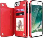 Voor iPhone 7 Plus / 8 Plus Retro PU lederen tas Multi-kaarthouders Telefoonhoesjes (rood)