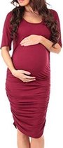 Korte Mouw Pakket Heup Zwangere Vrouwen Jurk (Kleur: Wijnrood Maat: XL)-Rood