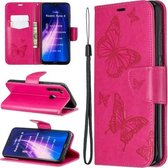 Voor Xiaomi Redmi Note 8 Twee Vlinders Embossing Patroon Horizontale Flip Leren Case met Houder & Kaartsleuf & Portemonnee & Lanyard (Rose Rood)