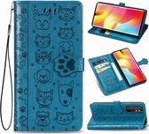 Voor Xiaomi Mi Note 10 Lite Mooie kat en hond Embossing patroon Horizontale flip lederen tas, met houder & kaartsleuven & portemonnee & cartoon sluiting & lanyard (blauw)