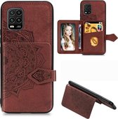 Voor Xiaomi 10 Lite 5G Mandala Reliëf Magnetische Doek PU + TPU + PC Case met Houder & Kaartsleuven & Portemonnee & Fotolijst & Riem (Bruin)