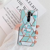 Voor Xiaomi Redmi Note 8 Pro Plating Kleurrijk Geometrisch Patroon Mozaïek Marmer TPU Mobiele Telefoon Case met Opvouwbare Beugel (Groen PF2)