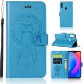 Windgong Uil Embossing Patroon Horizontale Flip lederen tas met houder & kaartsleuven & portemonnee voor Xiaomi Redmi Note 6 Pro (blauw)