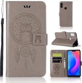Windgong Uil Embossing Patroon Horizontale Flip lederen tas met houder & kaartsleuven & portemonnee voor Xiaomi Redmi Note 6 Pro (grijs)