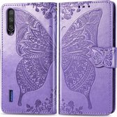 Vlinder Liefde Bloemen Embossing Horizontale Flip Leren Case Voor Xiaomi Mi CC9e met Houder & Kaartsleuven & Portemonnee & Lanyard (Lighe paars)