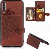 Voor Xiaomi Mi CC9e Mandala Reliëf Magnetische Doek PU + TPU + PC Case met Houder & Kaartsleuven & Portemonnee & Fotolijst & Riem (Bruin)