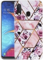 Voor Samsung Galaxy A20e Marble Shockproof TPU beschermhoes (Rhombus Rose)