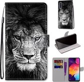 Voor Samsung Galaxy A50 Gekleurde Tekening Cross Textuur Horizontale Flip PU Lederen Case met Houder & Kaartsleuven & Portemonnee & Lanyard (Zwart-witte Leeuwenkop)