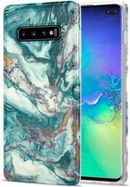 Voor Samsung Galaxy S10 + TPU Gilt Marble Pattern beschermhoes (groen)