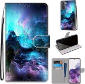 Voor Samsung Galaxy S21 + 5G Gekleurde Tekening Cross Textuur Horizontale Flip PU Lederen Case met Houder & Kaartsleuven & Portemonnee & Lanyard (Kleurrijke Wolken)