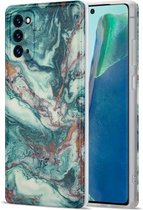 Voor Samsung Galaxy Note20 TPU Gilt Marble Pattern beschermhoes (groen)