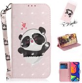 Voor Samsung Galaxy F41 3D Gekleurde Tekening Horizontale Flip Leren Case met Houder & Kaartsleuven & Portemonnee & Lanyard (Hart Panda)