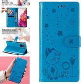 Voor Samsung Galaxy S20 FE Cat Bee Embossing Pattern Shockproof Horizontale Flip Leather Case met houder & kaartsleuven & portemonnee (blauw)