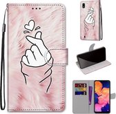 Voor Samsung Galaxy A10 Gekleurde Tekening Cross Textuur Horizontale Flip PU Lederen Case met Houder & Kaartsleuven & Portemonnee & Lanyard (Pink Hands Than Hearts)