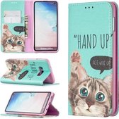 Voor Samsung Galaxy S10e Gekleurde Tekening Patroon Onzichtbare Magnetische Horizontale Flip PU Lederen Case met Houder & Kaartsleuven & Portemonnee (Kat)