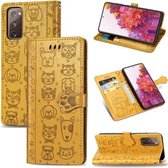 Voor Galaxy S20 FE / S20 Lite Leuke Kat en Hond Reliëf Horizontale Flip Leren Case met Beugel / Kaartsleuf / Portemonnee / Lanyard (Geel)