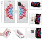 Voor Samsung Galaxy A21s Afdrukken Tweekleurig half Mandala-patroon Dubbelzijdige magnetische gesp Horizontale flip lederen tas met houder & kaartsleuven & portemonnee & fotolijst & lanyard (