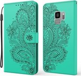 Voor Samsung Galaxy S9 pauw reliëf patroon horizontaal flip lederen tas met houder & kaartsleuven & portemonnee & lanyard (groen)