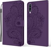 Voor Samsung Galaxy A70 / A70s Pauw Reliëfpatroon Horizontale Flip Leren Case met Houder & Kaartsleuven & Portemonnee & Lanyard (Paars)