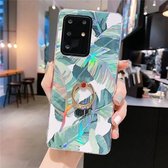 Voor Galaxy A71 Kleurrijke Laser Bloem Serie IMD TPU Mobiele Telefoon Case Met Ring Beugel Steentjes (Bananenblad KC1)