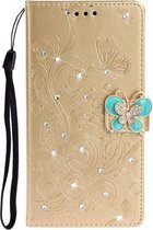 Voor Galaxy A71 Diamond Encrusted Butterflies Love Flowers Pattern Horizontale Flip Leren Case met Houder & Kaartsleuven & Portemonnee & Lanyard (Gouden)