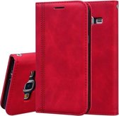Voor Samsung Galaxy J3 (2016) Frosted Business Magnetische horizontale Flip PU lederen tas met houder & kaartsleuf & lanyard (rood)