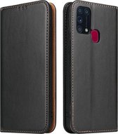 Voor Samsung Galaxy M31 Fierre Shann PU lederen textuur horizontale flip case met houder & kaartsleuven & portemonnee (zwart)