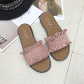 Lotus Leaf Edge Beach Flat Bottom Sandals Slippers, maat: 39 (roze)