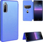 Voor Sony Xperia 10 II Carbon Fiber Texture Magnetische Horizontale Flip TPU + PC + PU Leather Case met Card Slot (Blue)