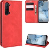 Voor OPPO Reno3 5G Retro-skin zakelijke magnetische zuignap lederen tas met houder & kaartsleuven en portemonnee (rood)