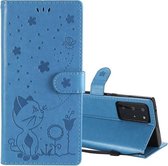 Voor Samsung Galaxy Note 20 Ultra Cat Bee Embossing Pattern Shockproof Horizontale Flip Leather Case met houder & kaartsleuven & portemonnee (blauw)