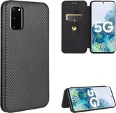 Voor Samsung Galaxy S20 FE 5G / 4G & S20 Lite Koolstofvezel Textuur Magnetische Horizontale Flip TPU + PC + PU lederen tas met kaartsleuf & Lanyard (zwart)