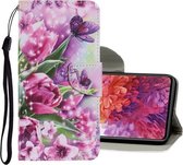 Voor Samsung Galaxy S20 FE 5G / S20 Lite Gekleurde tekening patroon Horizontale Flip PU lederen tas met houder & kaartsleuven & portemonnee & lanyard (Rose Butterfly)