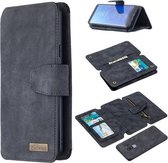 Voor Samsung Galaxy S9 Plus Afneembare Frosted Magnetische Horizontale Flip PU lederen tas met kaartsleuven & houder & rits Portemonnee & fotolijst (zwart blauw)