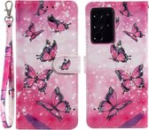 Voor Samsung Galaxy Note20 Ultra 3D-schilderijpatroon Gekleurde tekening Horizontale flip PU-lederen hoes met houder & kaartsleuven en portemonnee (sterrenvlinders)
