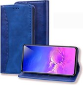 Voor Samsung Galaxy S10 + Business Stitching Horizontale flip lederen hoes met dubbele vouw & beugel & kaartsleuven & fotolijst & portemonnee (saffierblauw)
