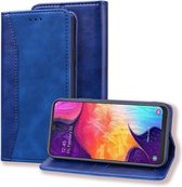 Voor Samsung Galaxy A50s / A50 / A30s Zakelijke stiksels Horizontale flip lederen hoes met dubbel vouwen & beugel & kaartsleuven & fotolijst & portemonnee (saffierblauw)
