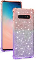 Voor Samsung Galaxy S10 Plus gradiënt glitter poeder schokbestendig TPU beschermhoes (oranje paars)