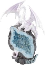Nemesis Now - Glacial Custodian - Fantasie witte draak zittend op een geode 22cm