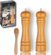 Peper en Zoutmolen Set - Kruidenmolen incl Lepel - Pepermolen - Zoutmolen  - 22 cm - Hout