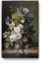 Schilderij - Stilleven met bloemen - Eelke Jelles Eelkema - 19,5 x 30 cm - Niet van echt te onderscheiden handgelakt schilderijtje op hout - Mooier dan een print op canvas.