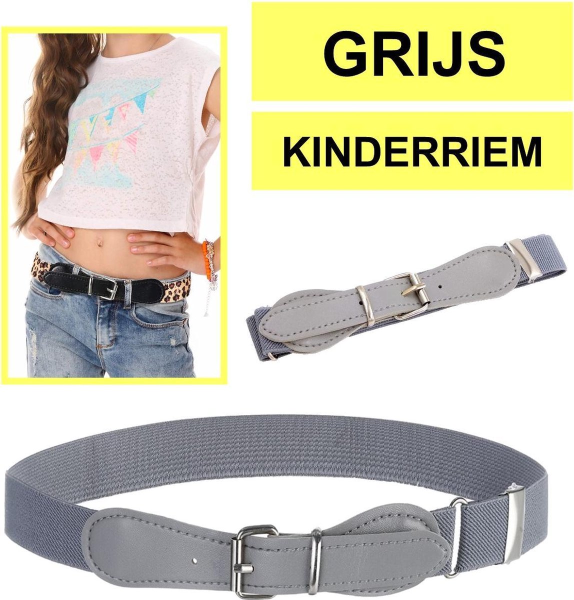 Fako Fashion - Kinderriem Elastisch Oval - Elastische Riem Voor Kinderen - Rekbare Riem - Broekriem - Stretch Riem - Grijs