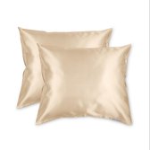 Beauty Pillow® - Satijnen Kussenslopen - Voordeelset - Duo Pack - 60x70 cm - Champagne