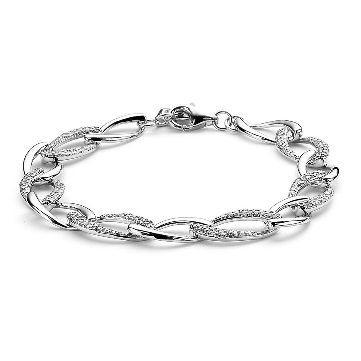 Twice As Nice Arrmband in zilver, schakels vol met steentjes 19cm