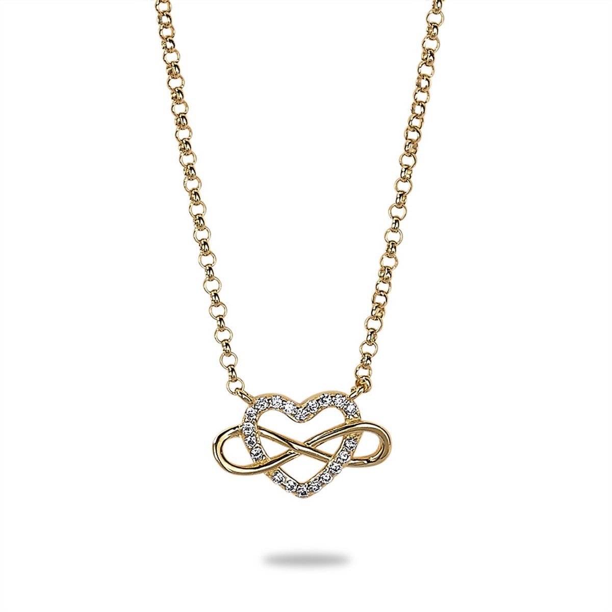 Twice As Nice Halsketting in 18kt verguld zilver, hart en infinity 45cm+5cm