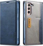 Voor Samsung Galaxy S21 FE LC.IMEEKE LC-001-serie PU + TPU kleuraanpassing Frosted horizontale flip lederen tas met houder en kaartsleuf (blauw)