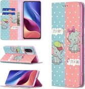 Voor Xiaomi Mi 11i / Poco F3 / Redmi K40 Gekleurd tekeningpatroon Onzichtbaar Magnetisch Horizontaal Flip PU-lederen tas met houder & kaartsleuven & portemonnee (olifant)