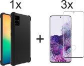 Samsung S20 Plus Hoesje - Samsung Galaxy S20 Plus hoesje zwart shockproof siliconen case hoes cover hoesjes - Full Cover - 3x Samsung S20 Plus screenprotector